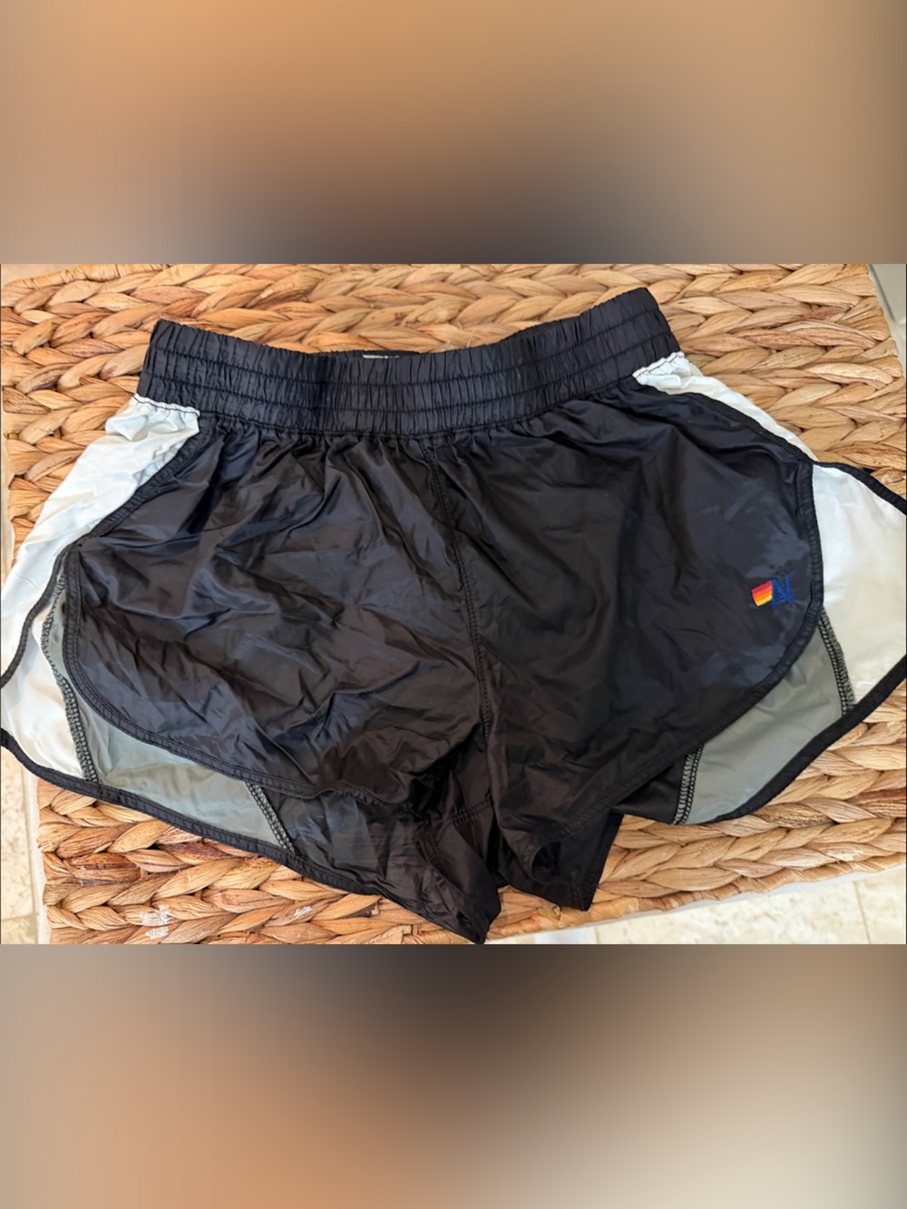 Aviator Nation Black Athletic Shorts with White Side Panels